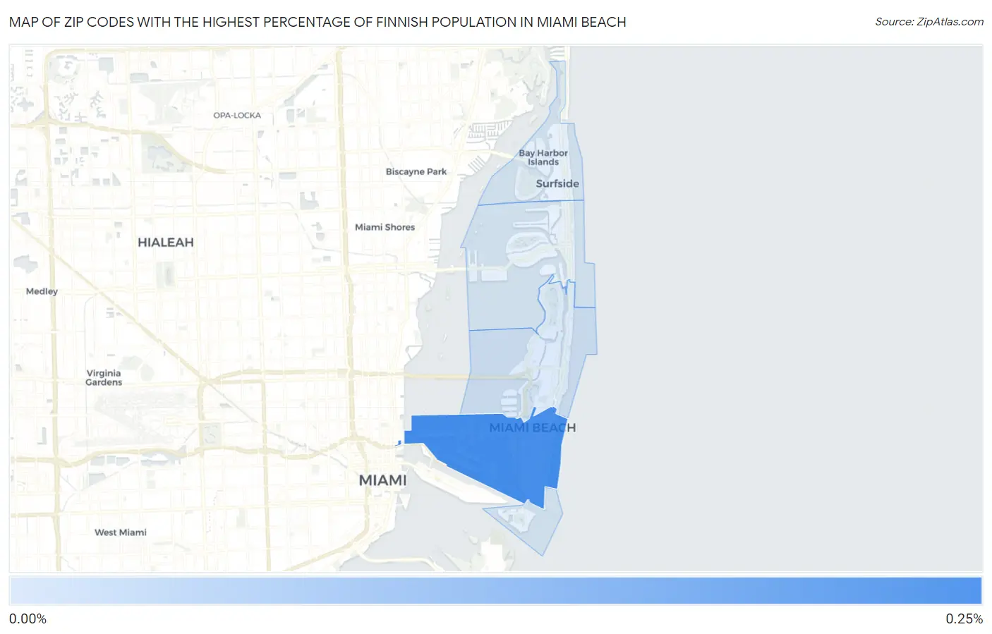 Zip Codes with the Highest Percentage of Finnish Population in Miami Beach Map
