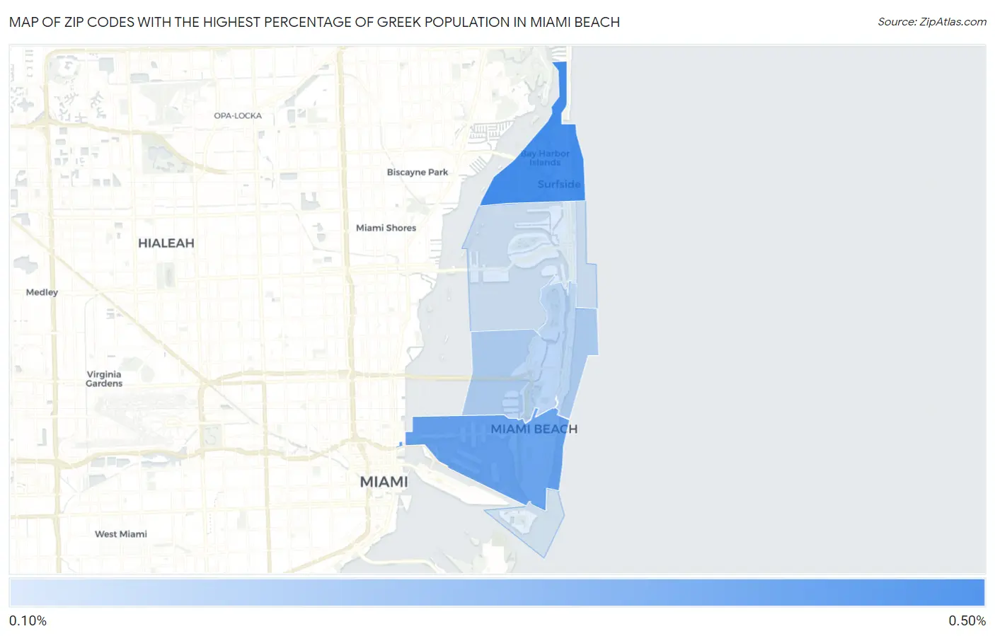 Zip Codes with the Highest Percentage of Greek Population in Miami Beach Map