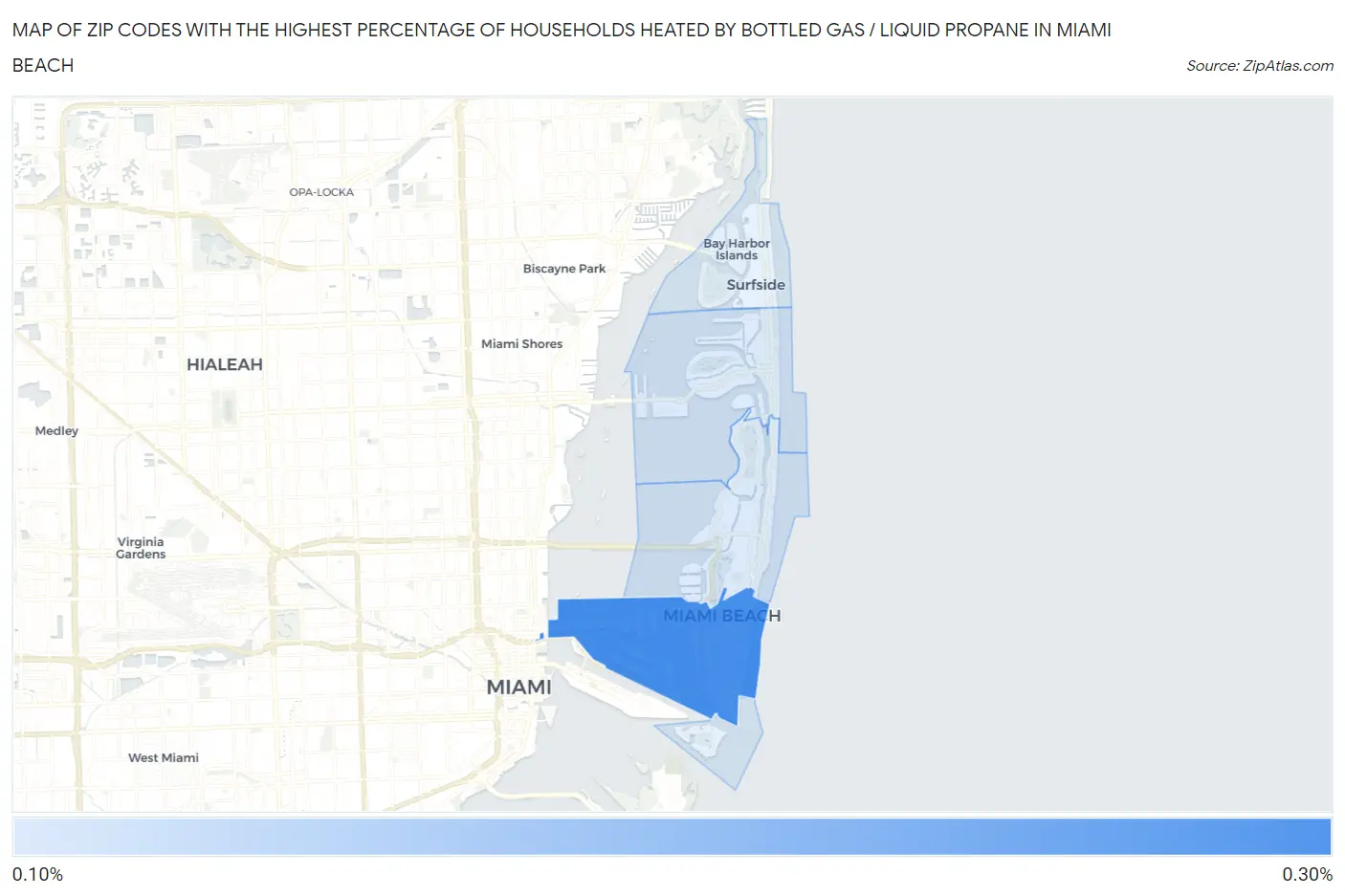 Zip Codes with the Highest Percentage of Households Heated by Bottled Gas / Liquid Propane in Miami Beach Map