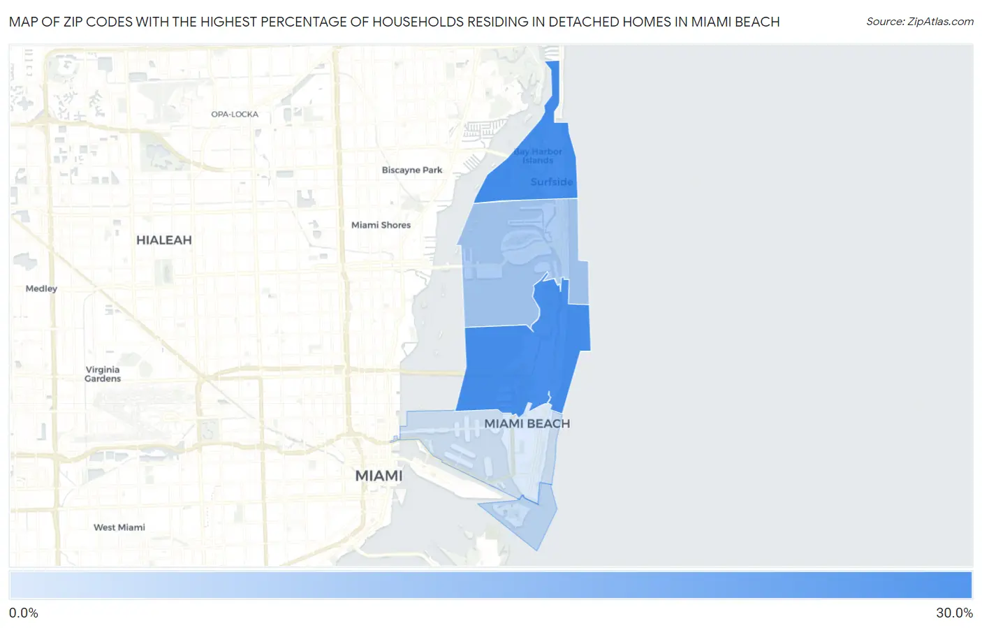 Zip Codes with the Highest Percentage of Households Residing in Detached Homes in Miami Beach Map