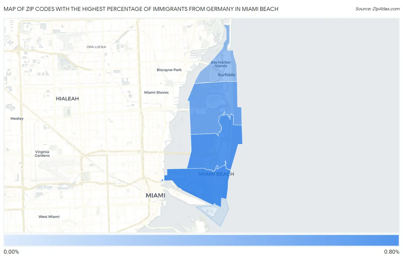 Zip Codes with the Highest Percentage of Immigrants from Germany in Miami Beach Map
