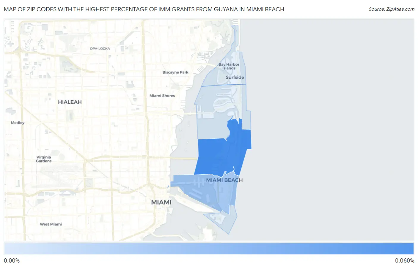 Zip Codes with the Highest Percentage of Immigrants from Guyana in Miami Beach Map