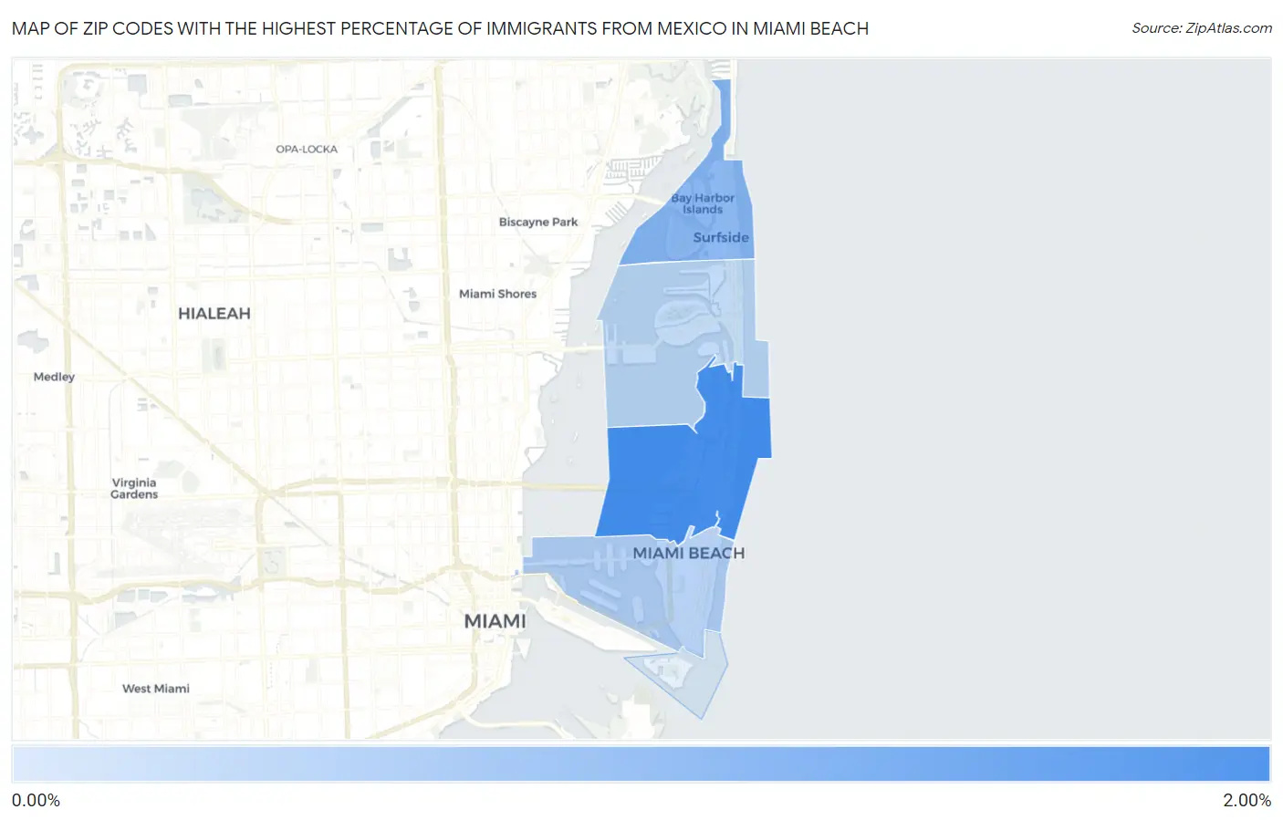 Zip Codes with the Highest Percentage of Immigrants from Mexico in Miami Beach Map