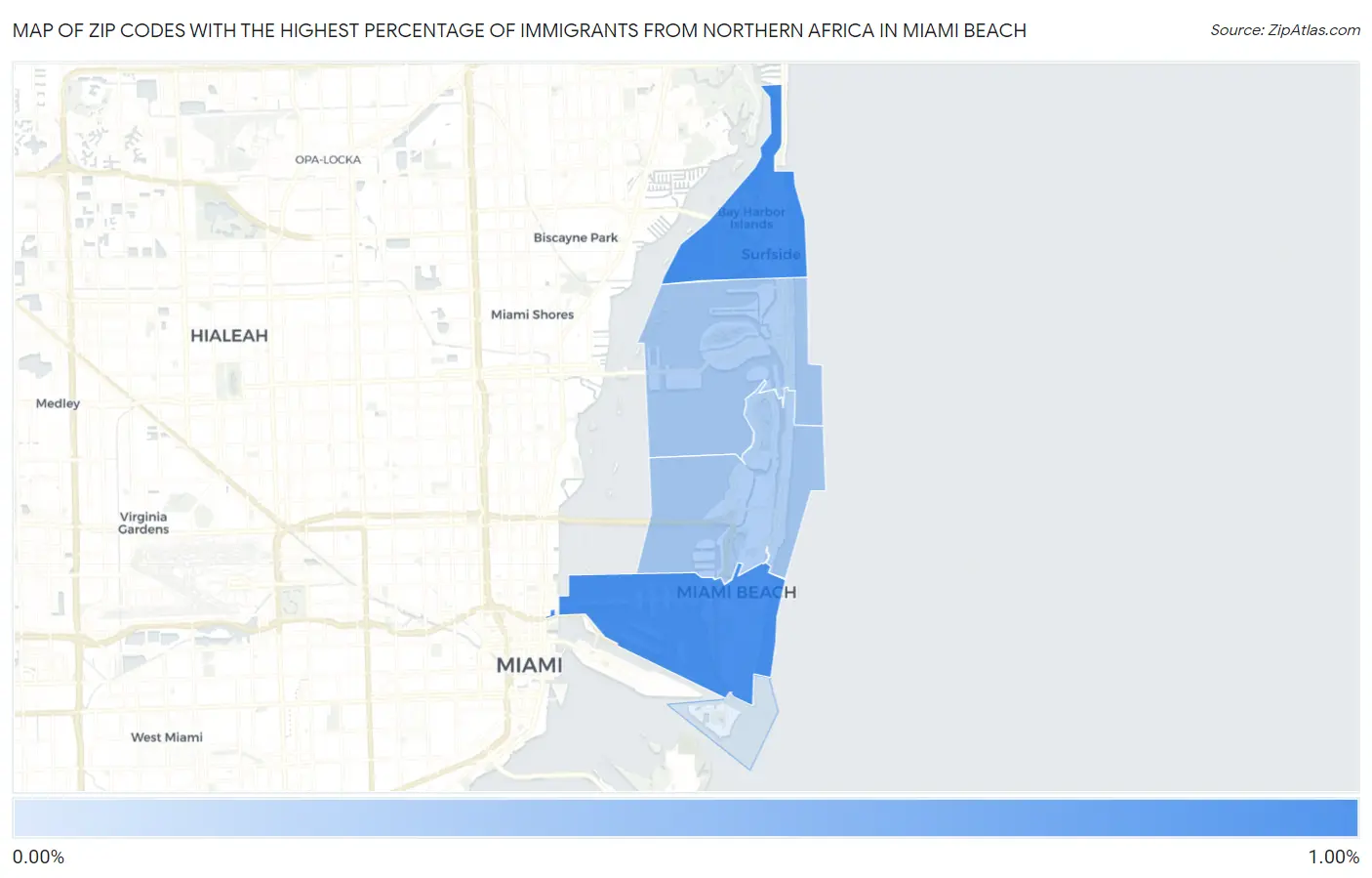 Zip Codes with the Highest Percentage of Immigrants from Northern Africa in Miami Beach Map