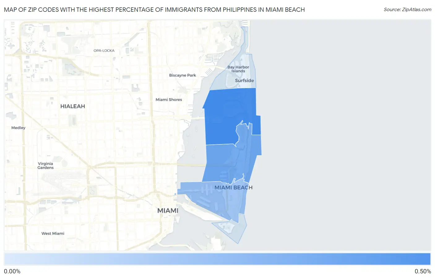 Zip Codes with the Highest Percentage of Immigrants from Philippines in Miami Beach Map