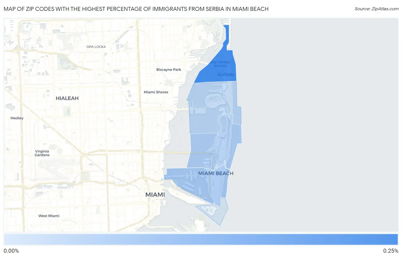 Zip Codes with the Highest Percentage of Immigrants from Serbia in Miami Beach Map