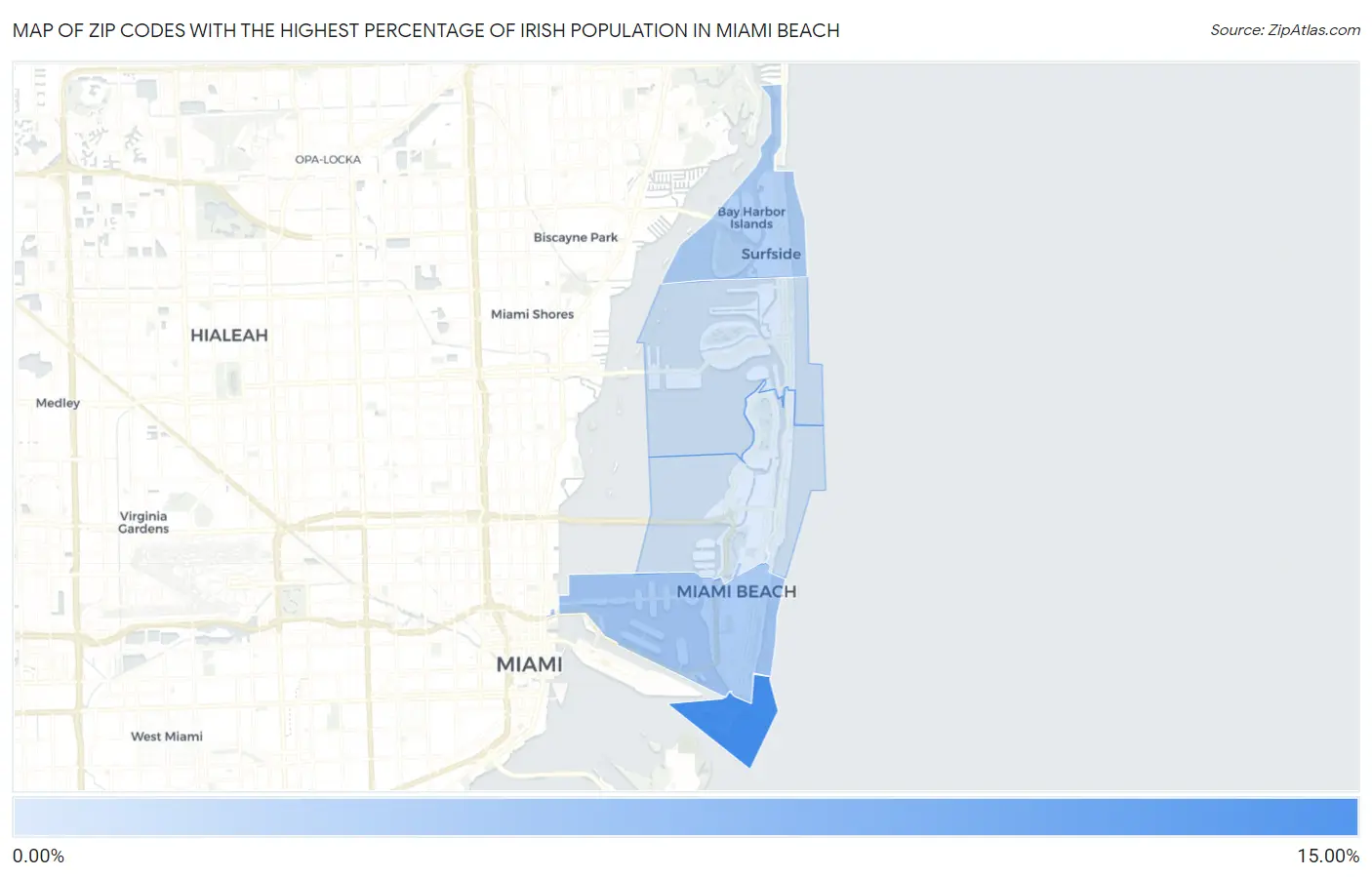 Zip Codes with the Highest Percentage of Irish Population in Miami Beach Map