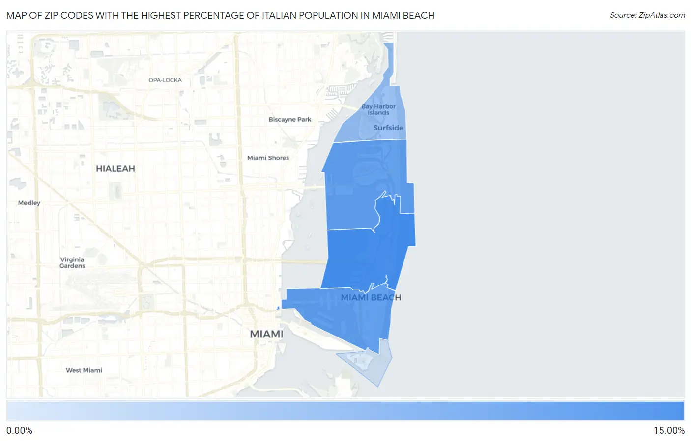 Zip Codes with the Highest Percentage of Italian Population in Miami Beach Map