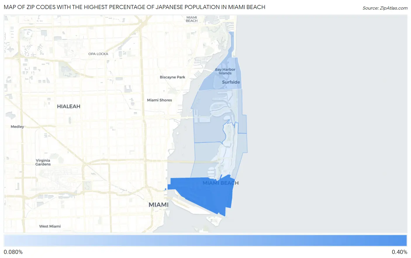 Zip Codes with the Highest Percentage of Japanese Population in Miami Beach Map