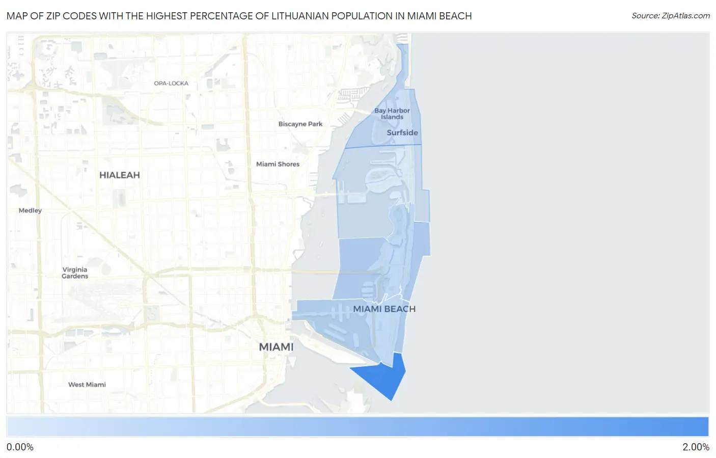 Zip Codes with the Highest Percentage of Lithuanian Population in Miami Beach Map