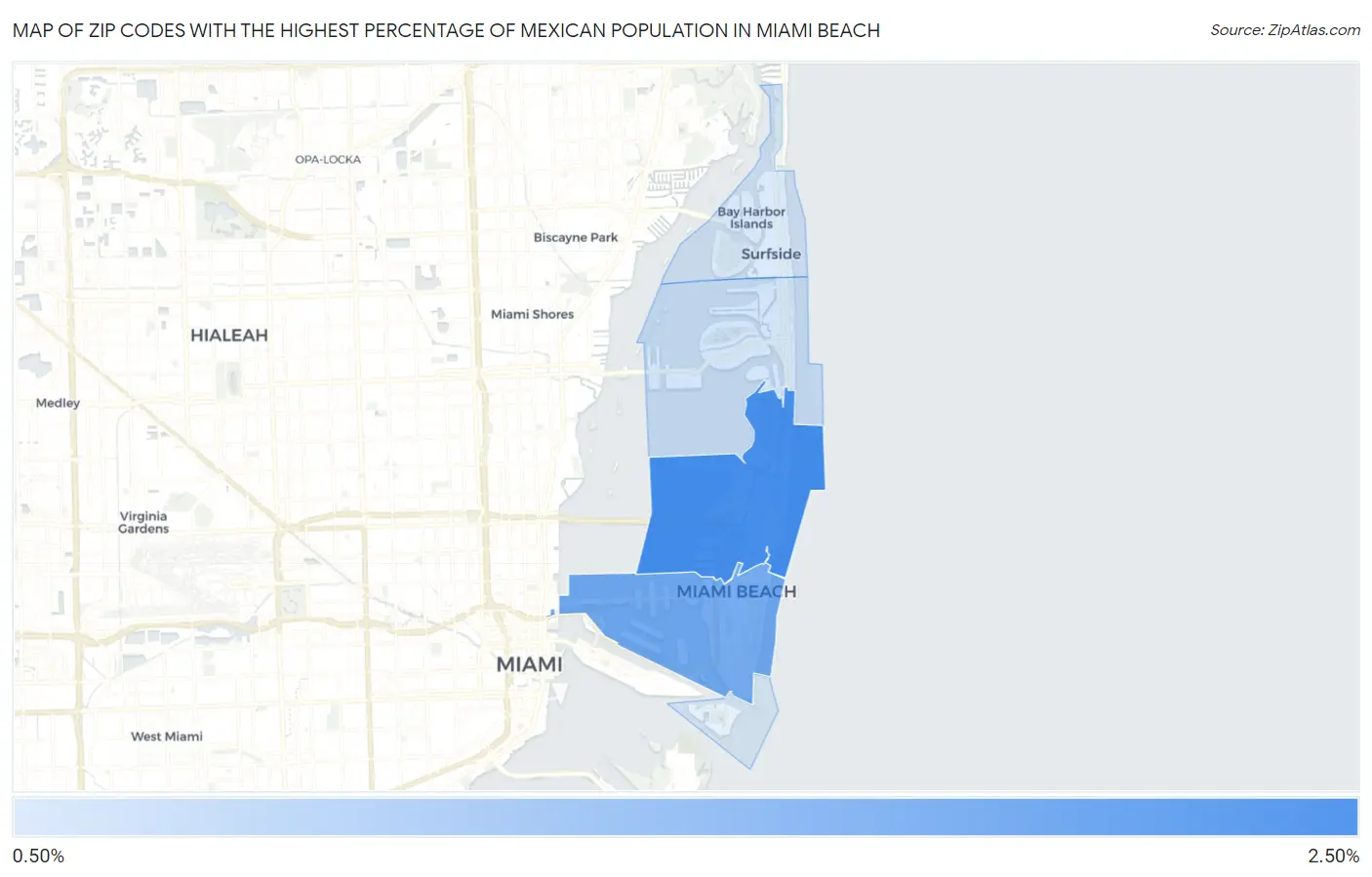 Zip Codes with the Highest Percentage of Mexican Population in Miami Beach Map