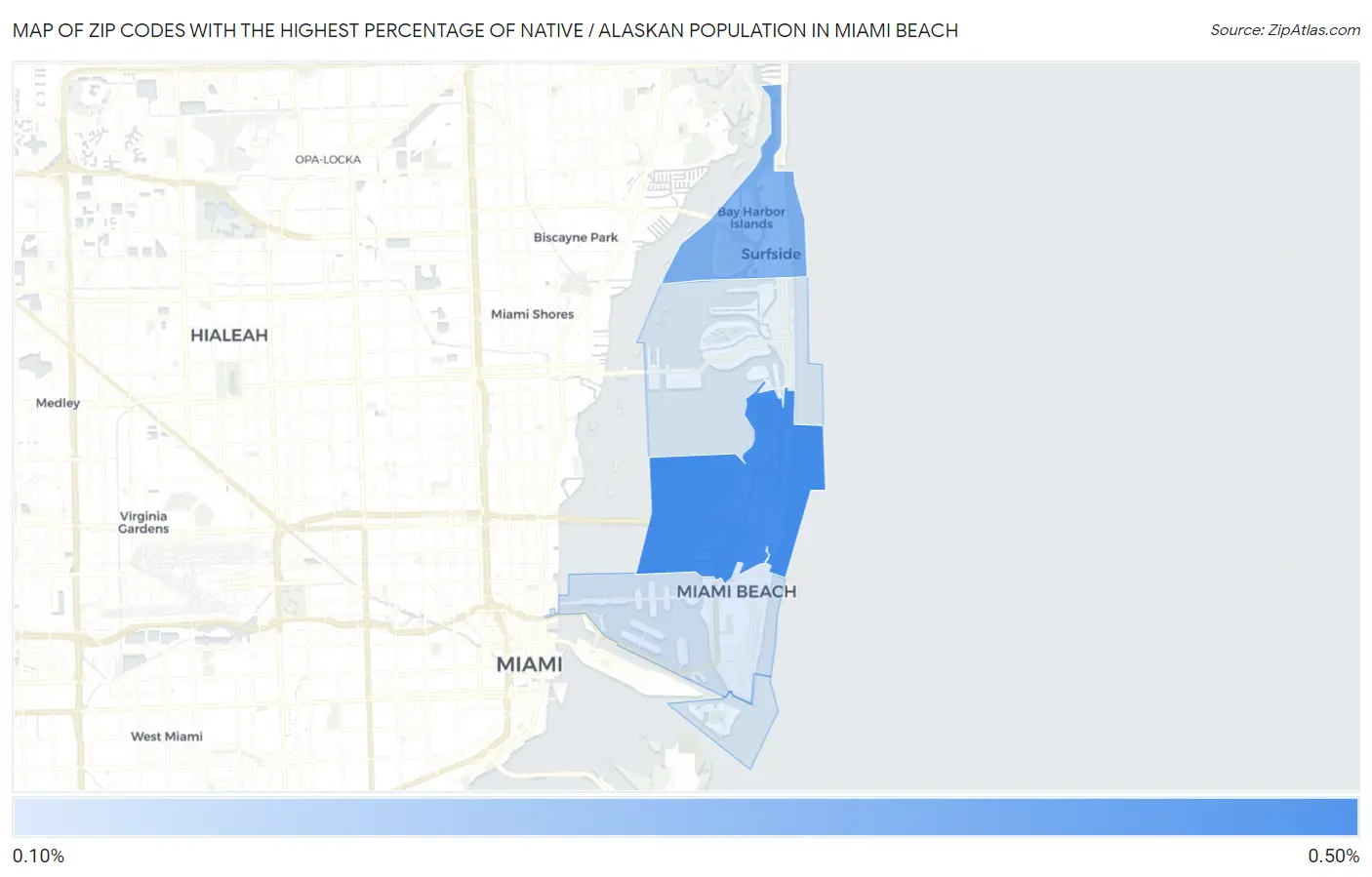 Zip Codes with the Highest Percentage of Native / Alaskan Population in Miami Beach Map