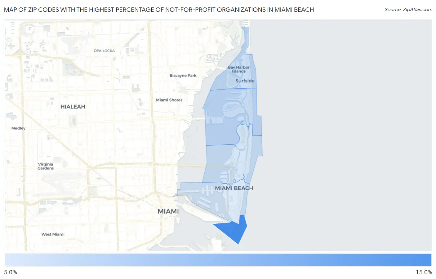 Zip Codes with the Highest Percentage of Not-for-profit Organizations in Miami Beach Map