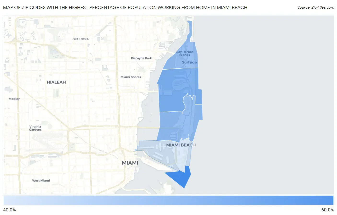 Zip Codes with the Highest Percentage of Population Working from Home in Miami Beach Map