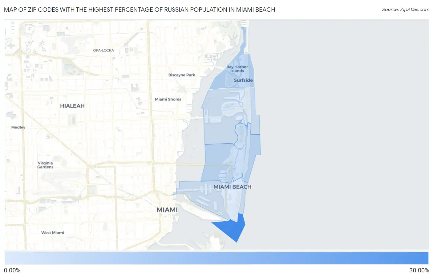 Zip Codes with the Highest Percentage of Russian Population in Miami Beach Map