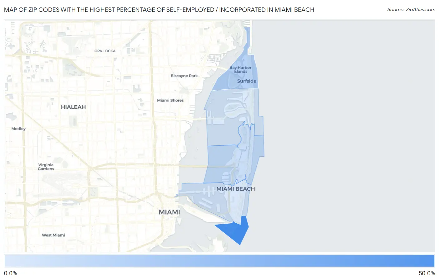 Zip Codes with the Highest Percentage of Self-Employed / Incorporated in Miami Beach Map