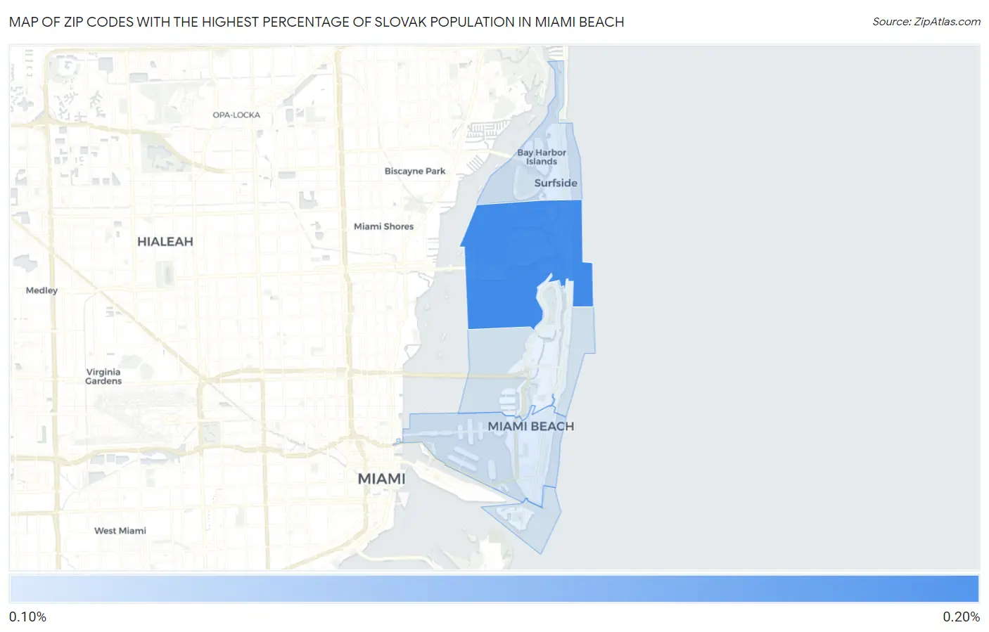 Zip Codes with the Highest Percentage of Slovak Population in Miami Beach Map