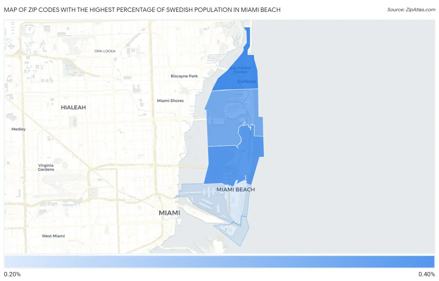 Zip Codes with the Highest Percentage of Swedish Population in Miami Beach Map