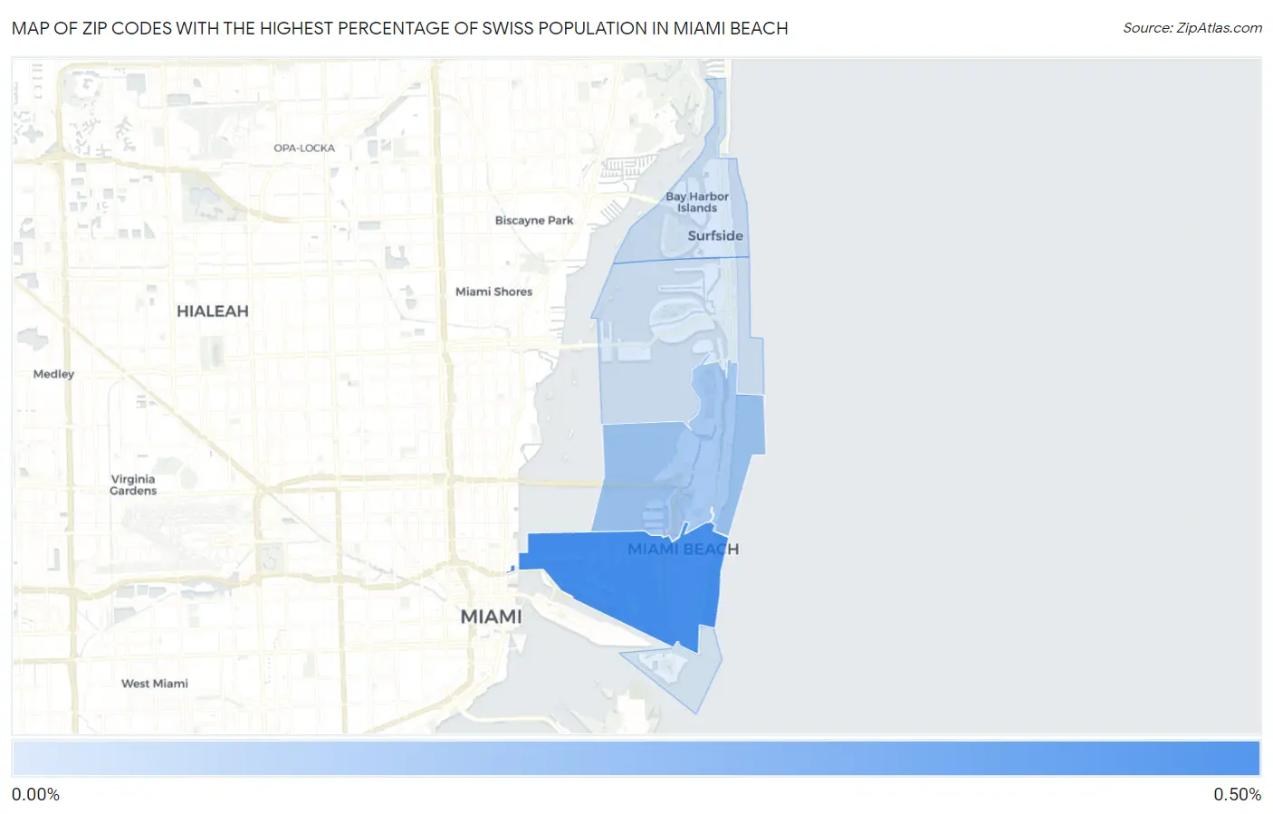 Zip Codes with the Highest Percentage of Swiss Population in Miami Beach Map