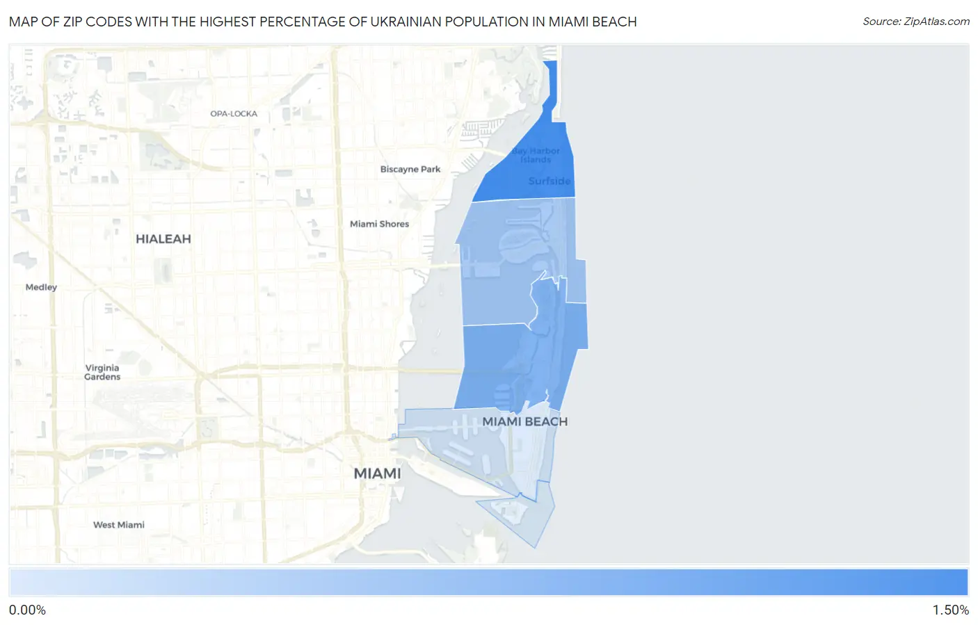 Zip Codes with the Highest Percentage of Ukrainian Population in Miami Beach Map