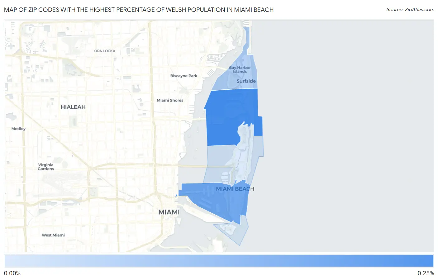 Zip Codes with the Highest Percentage of Welsh Population in Miami Beach Map
