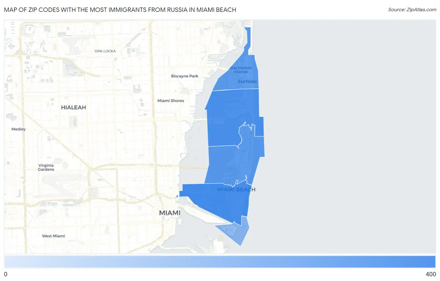 Zip Codes with the Most Immigrants from Russia in Miami Beach Map