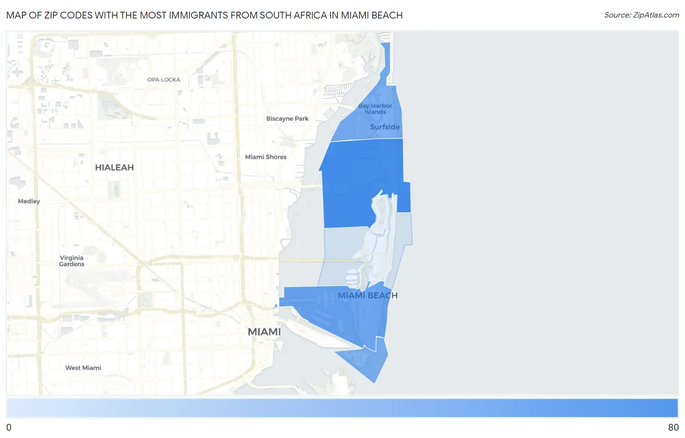 Zip Codes with the Most Immigrants from South Africa in Miami Beach Map