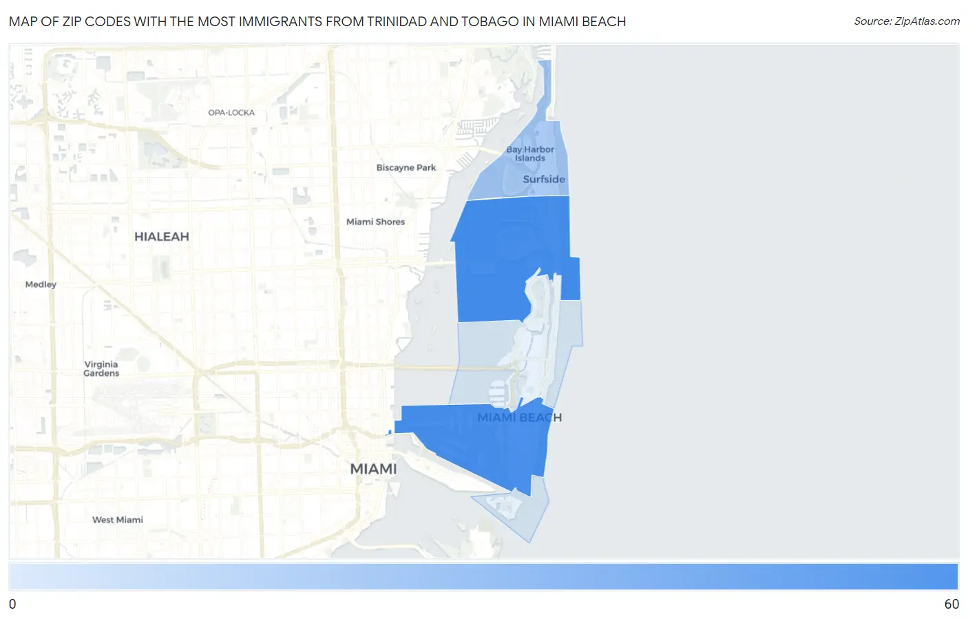 Zip Codes with the Most Immigrants from Trinidad and Tobago in Miami Beach Map