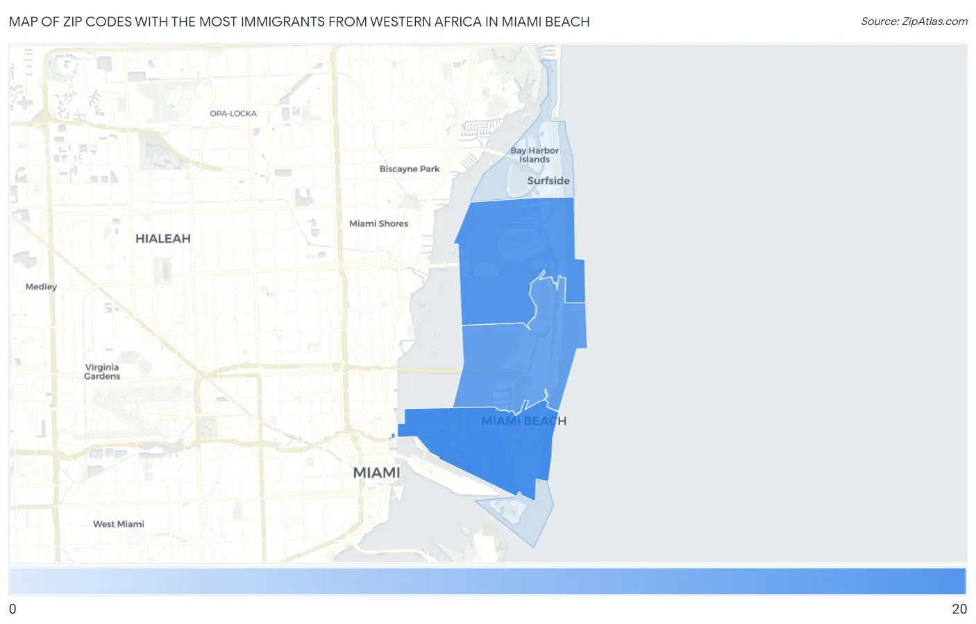 Zip Codes with the Most Immigrants from Western Africa in Miami Beach Map