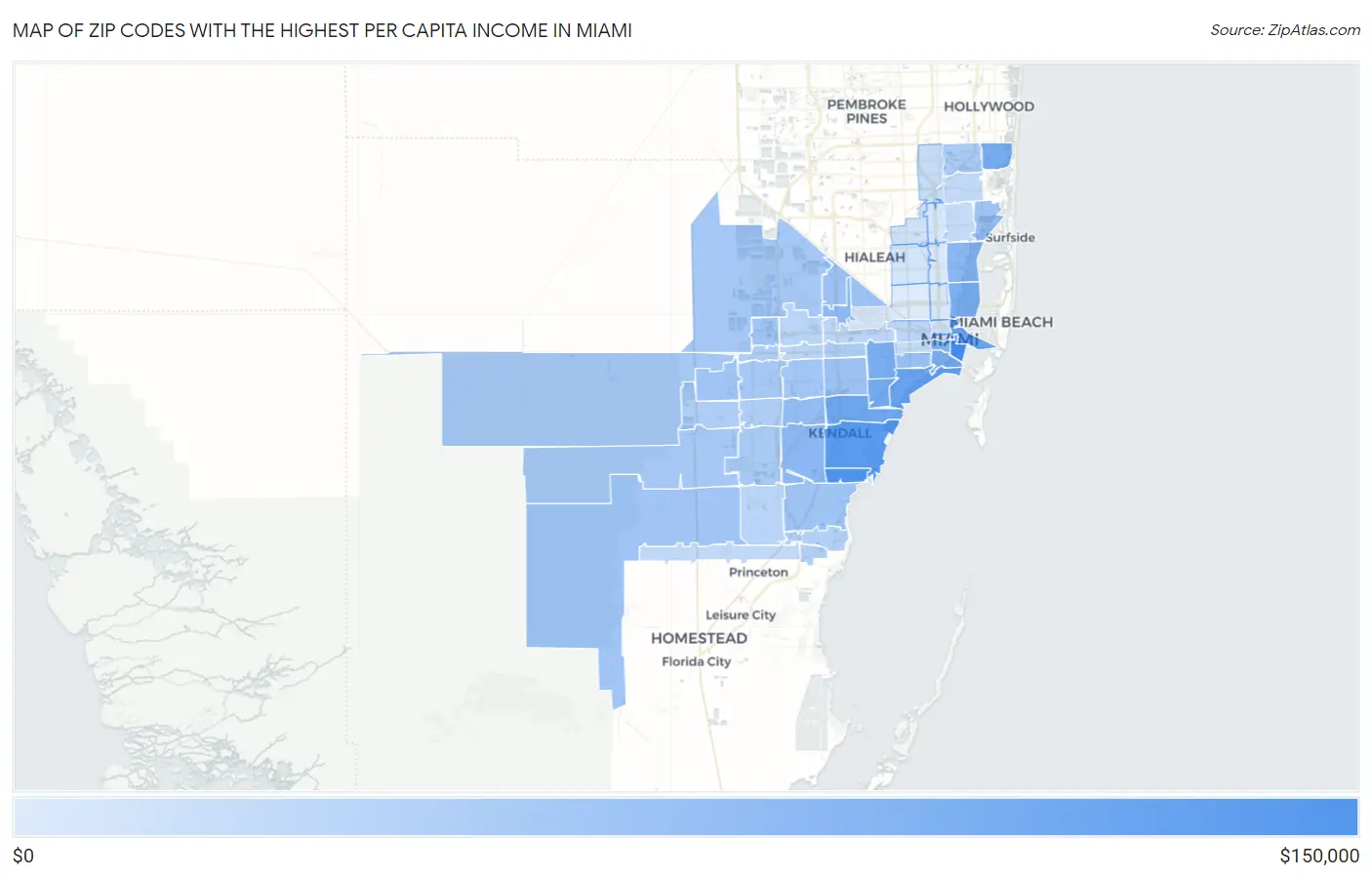 Zip Codes with the Highest Per Capita Income in Miami Map