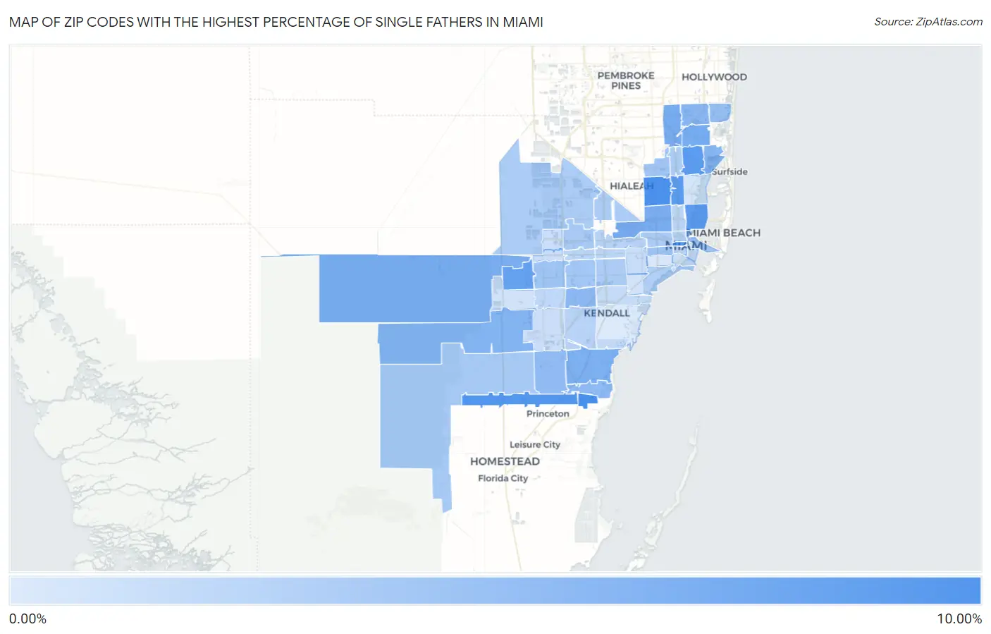 Zip Codes with the Highest Percentage of Single Fathers in Miami Map