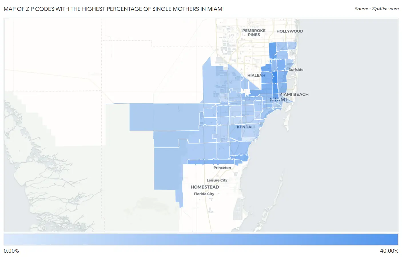 Zip Codes with the Highest Percentage of Single Mothers in Miami Map