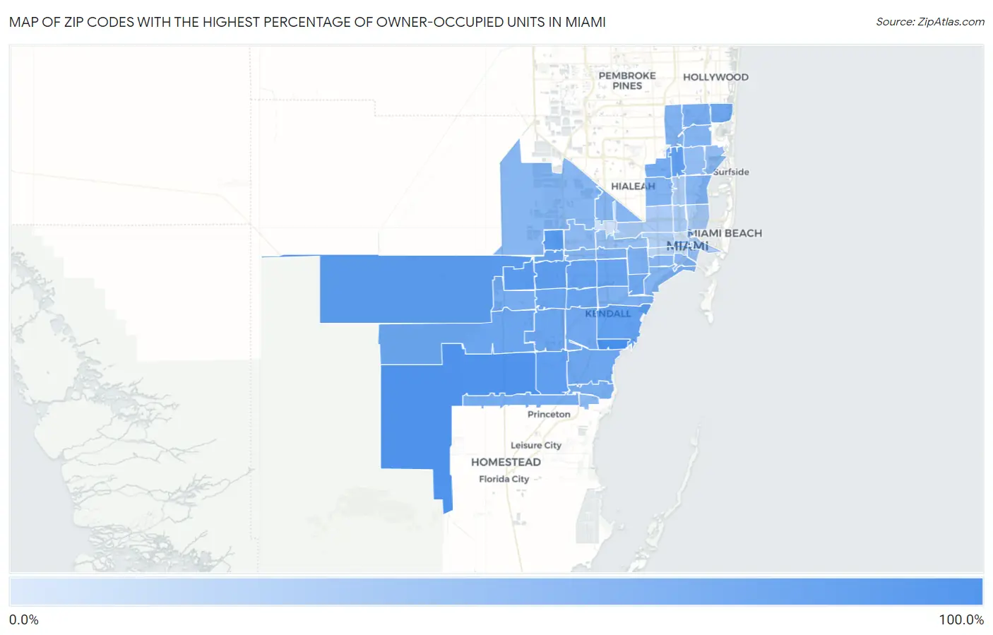 Zip Codes with the Highest Percentage of Owner-Occupied Units in Miami Map