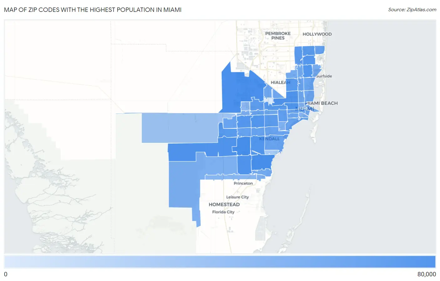 Zip Codes with the Highest Population in Miami Map