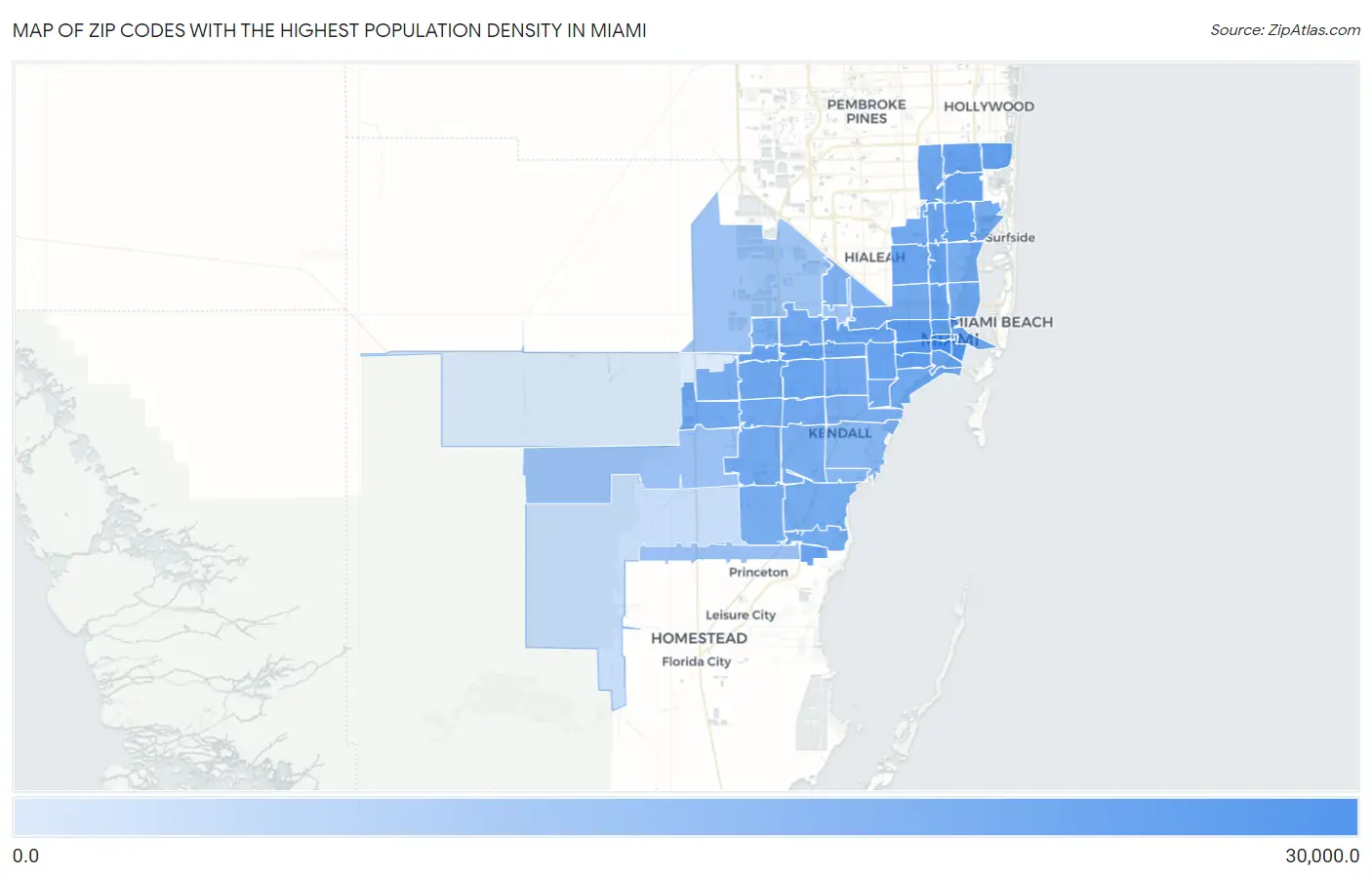 Zip Codes with the Highest Population Density in Miami Map