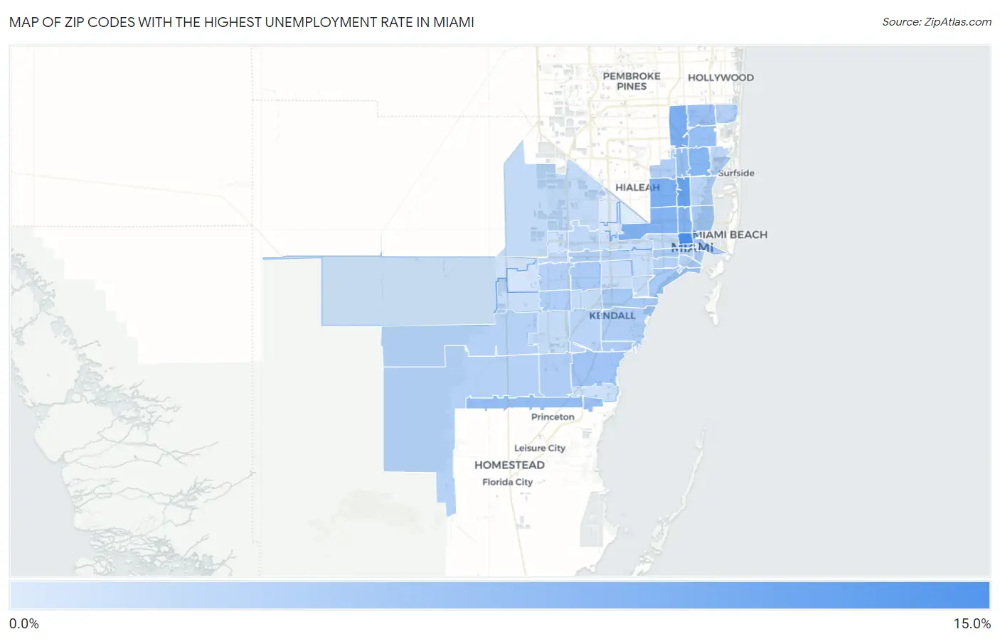 Zip Codes with the Highest Unemployment Rate in Miami Map