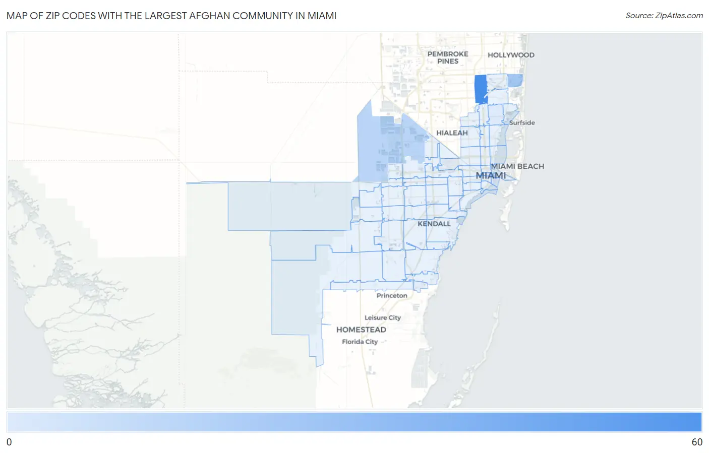 Zip Codes with the Largest Afghan Community in Miami Map