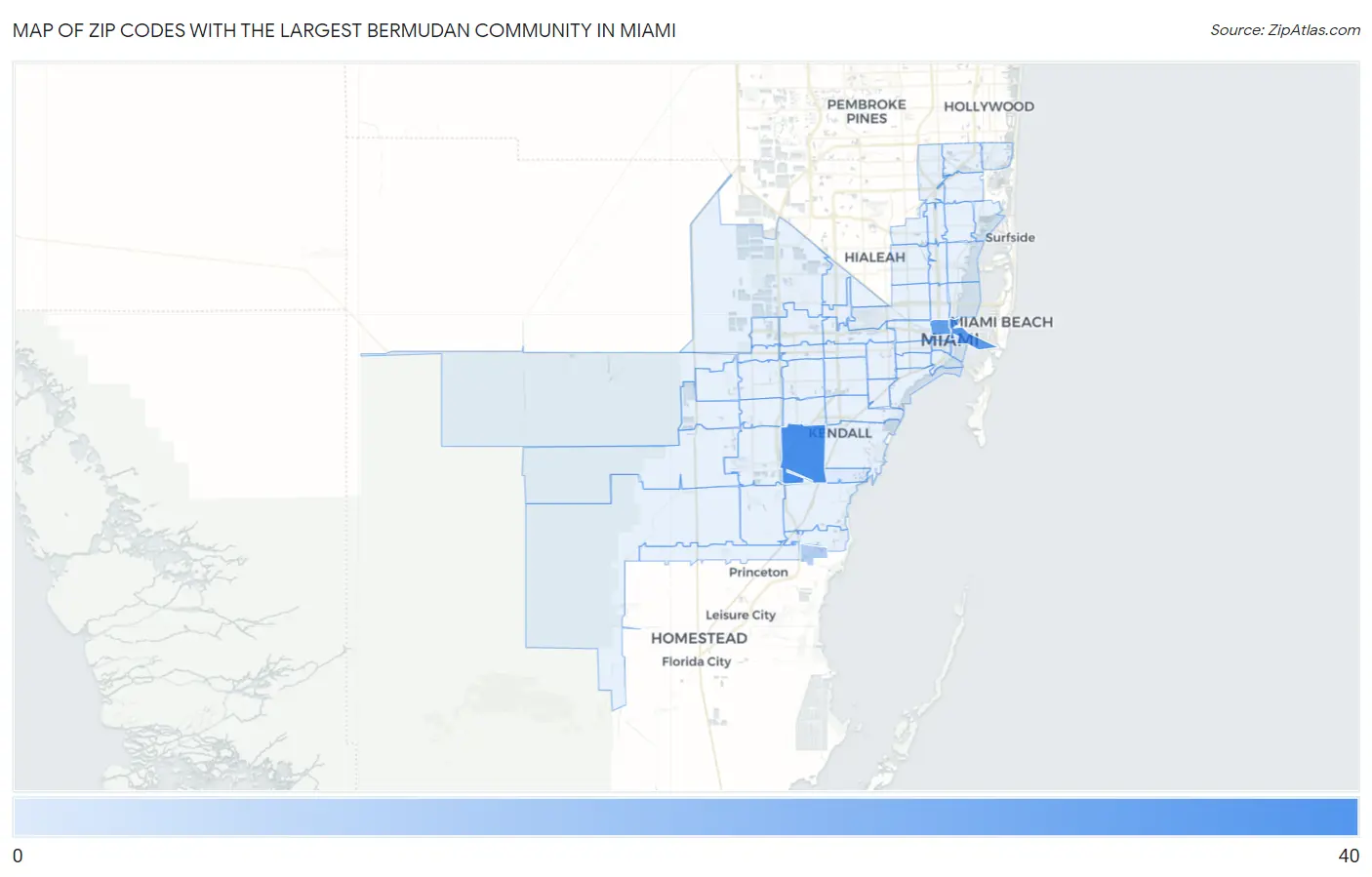 Zip Codes with the Largest Bermudan Community in Miami Map