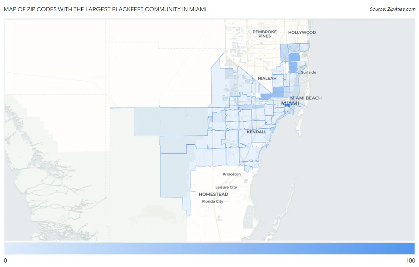 Zip Codes with the Largest Blackfeet Community in Miami Map