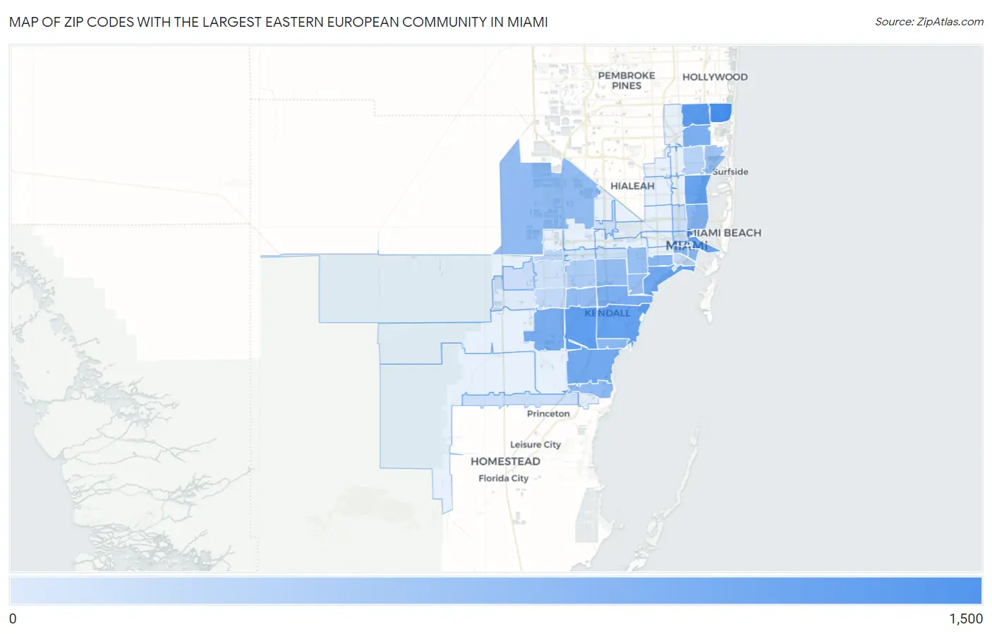 Zip Codes with the Largest Eastern European Community in Miami Map