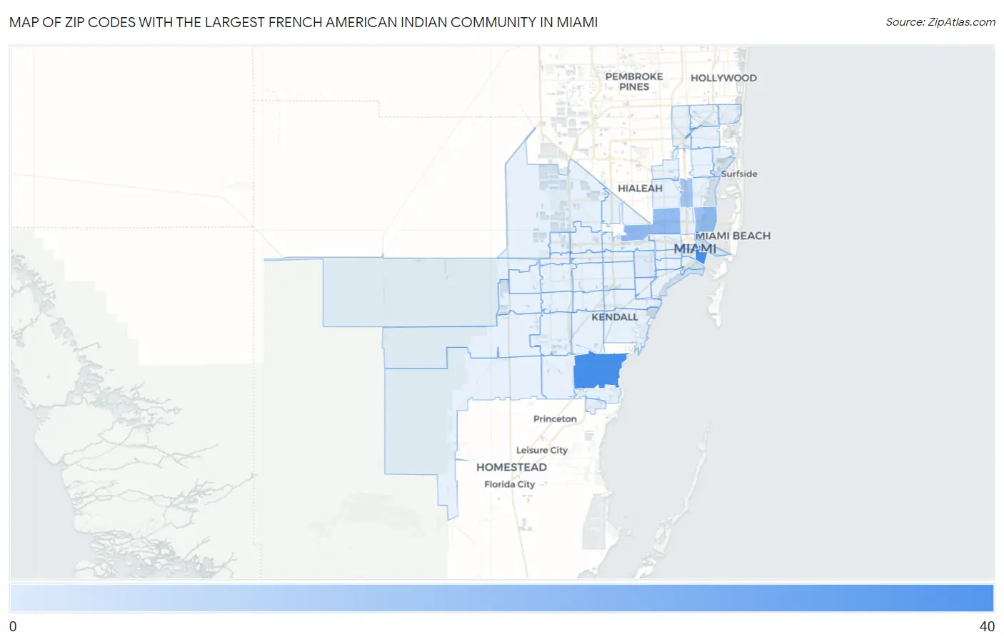 Zip Codes with the Largest French American Indian Community in Miami Map