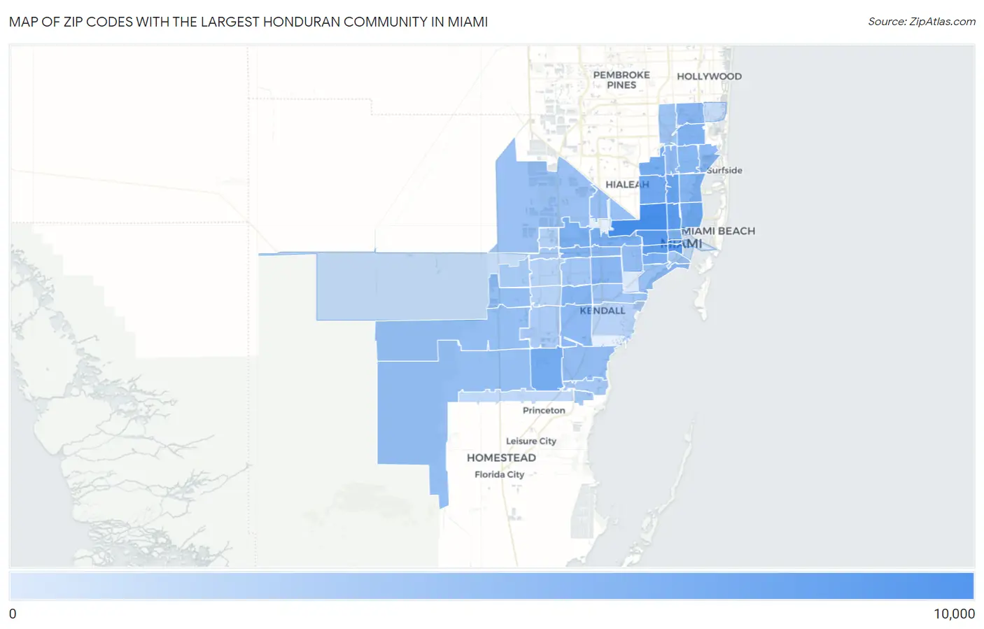 Zip Codes with the Largest Honduran Community in Miami Map