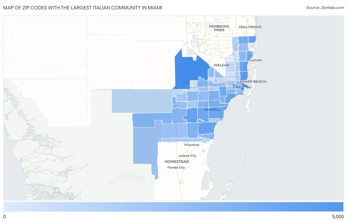 Zip Codes with the Largest Italian Community in Miami Map