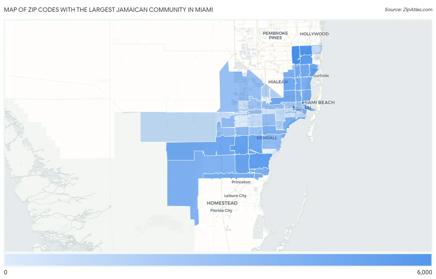 Zip Codes with the Largest Jamaican Community in Miami Map