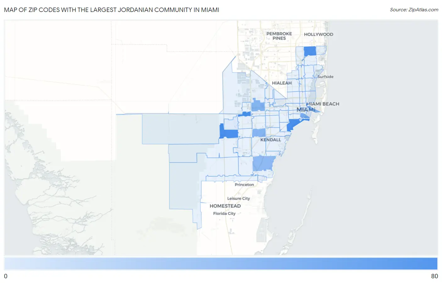 Zip Codes with the Largest Jordanian Community in Miami Map
