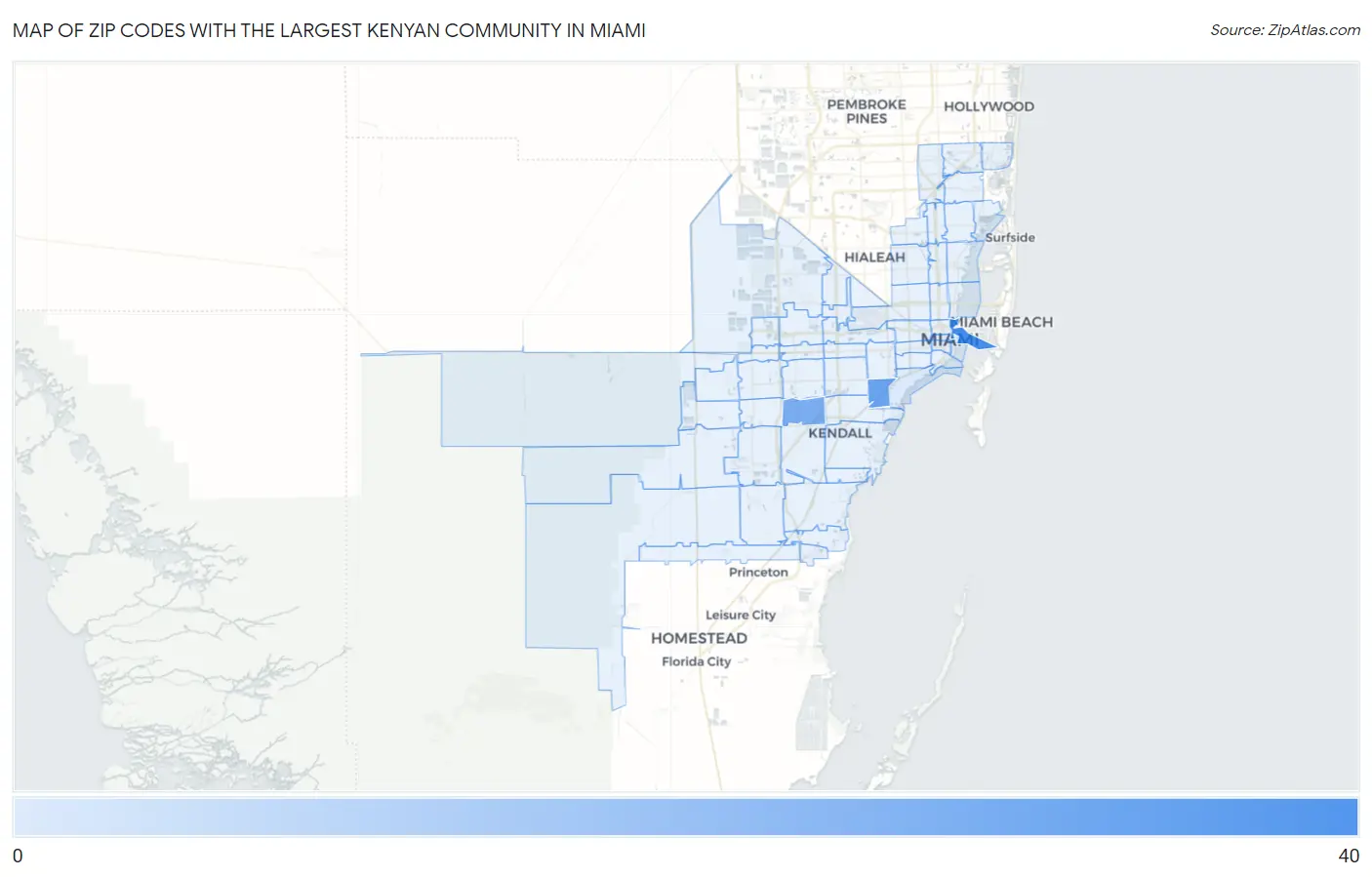 Zip Codes with the Largest Kenyan Community in Miami Map