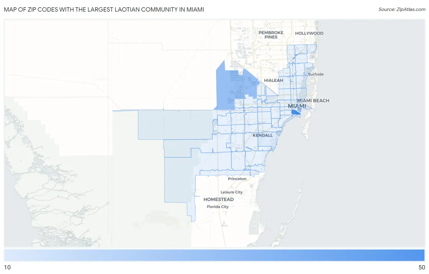 Zip Codes with the Largest Laotian Community in Miami Map