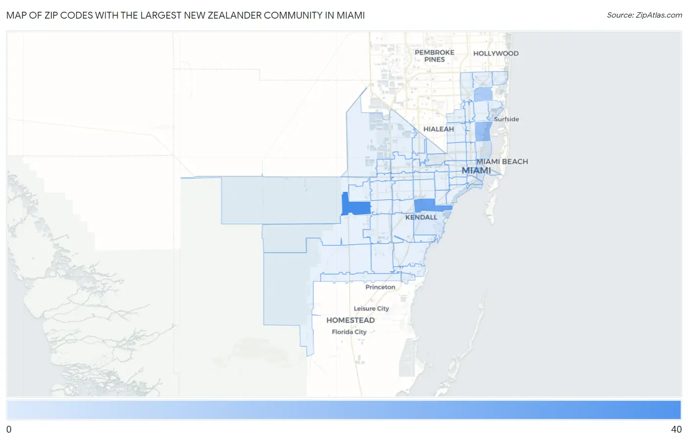 Zip Codes with the Largest New Zealander Community in Miami Map