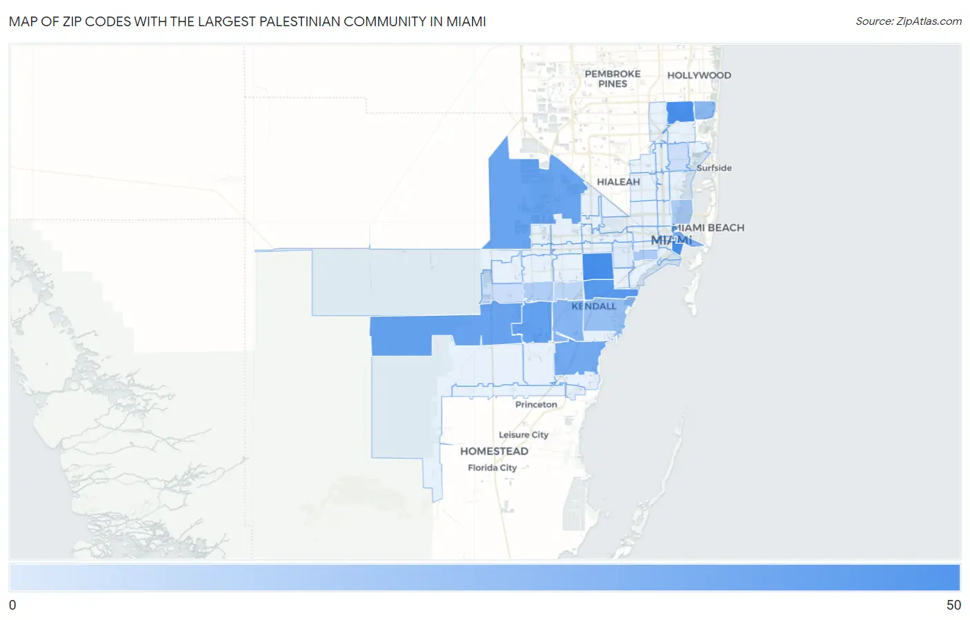 Zip Codes with the Largest Palestinian Community in Miami Map