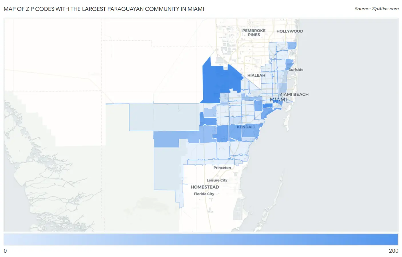 Zip Codes with the Largest Paraguayan Community in Miami Map